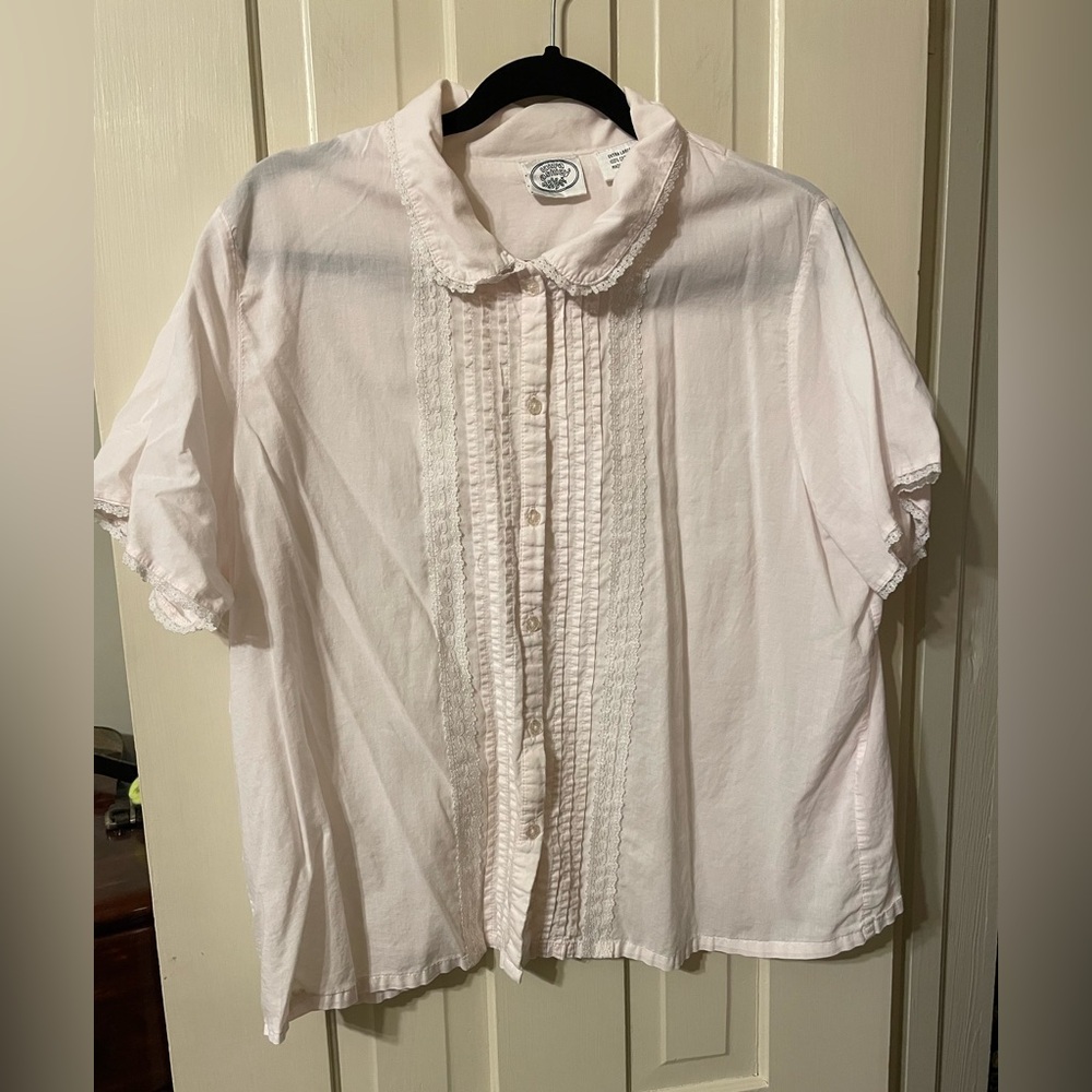 Laura Ashley XL Soft Pink Short Sleeve Cotton Blouse